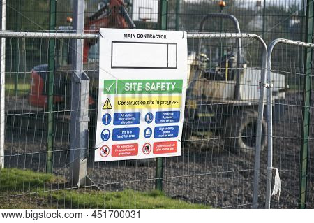 Construction Site Health And Safety Message Rules Sign Board Signage On Fence Boundary