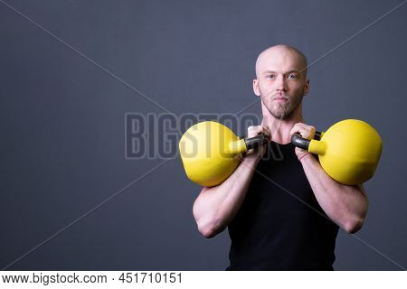 Guy With A Yellow Kettlebell Gym Anonymous Young Male, For Fit Teenager For Picking For Rubber Sport