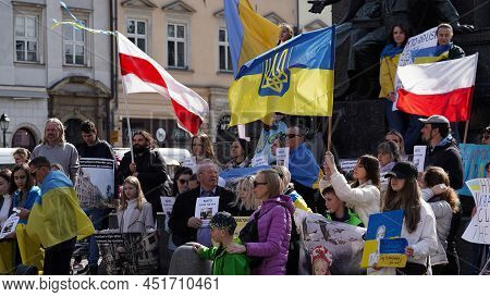Poland,krakow March 26, 2022,rally In Support Of Ukraine With Request Nato Close Sky Over Ukraine.de