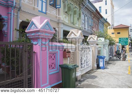 Singapore- Mar 26, 2020: Colorful Peranakan Heritage Residential House At Joo Chiat Road In Singapor