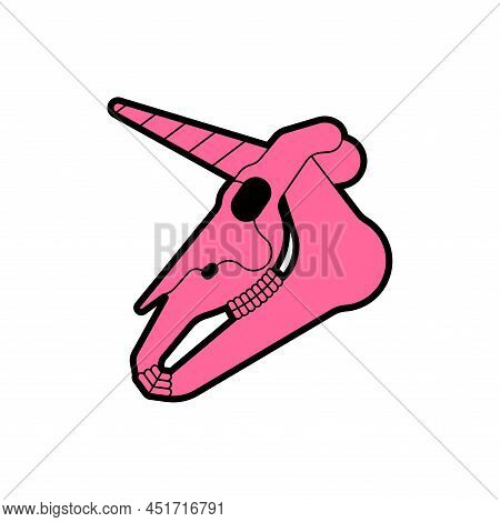 Unicorn Skull Isolated. Magic Horse With Horn Cranium. Vector Illustration