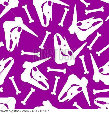 Unicorn Skull Pattern Seamless. Magic Horse With Horn Cranium Background. Vector Texture