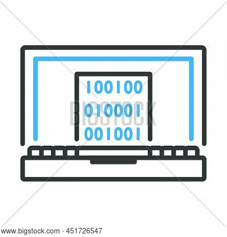 Laptop With Binary Code Icon. Editable Bold Outline With Color Fill Design. Vector Illustration.