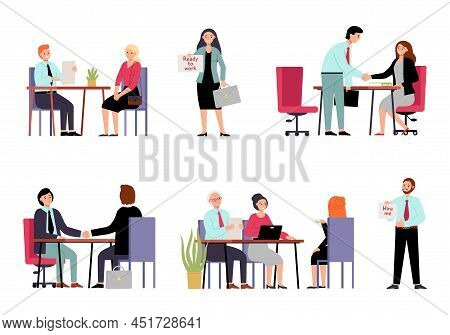 Hr Employer Interview. Employee Characters Need Job, Work Searching Woman And Wan. Isolated Boss Int