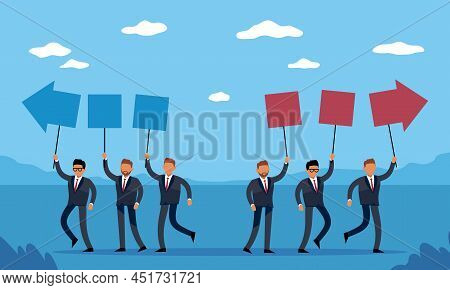 Different Directions Of Business Teams. People With Arrows Go In Opposite Way, Alternative Solution 