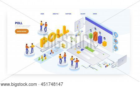 Exit Poll, Landing Page Design, Website Banner Vector Template. Voter Survey. Public Opinion Polling