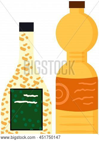 Aerated Sweet Drink, Sparkling Fruit-flavored Beverage. Set Of Plastic Bottles With Lemonades, Fizzy