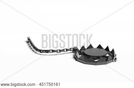 Bear Trap Isolated On White Background. Business Trap, Scammer Concept, 3d Illustration, 3d Render