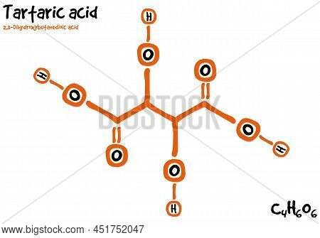 Large And Detailed Isolated Drawn Molecule And Formular Of Tartaric Acid