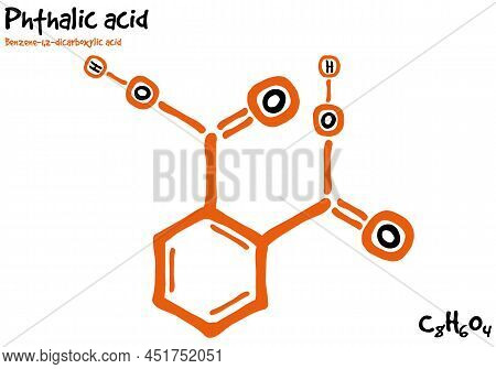 Large And Detailed Isolated Drawn Molecule And Formular Of Phthalic Acid