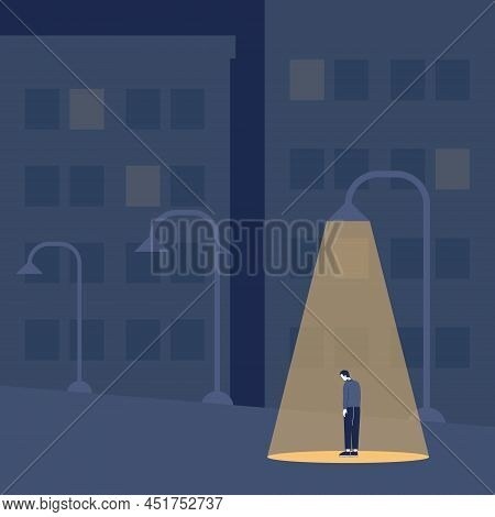 Loneliness Or Solitude Concept. Unhappy Person Being Alone. Character