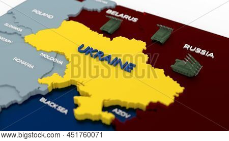 Stylich 3d Map Of Ukraine Surrounded By Tanks And Neighboring Countries