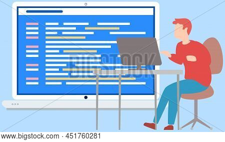 Programming Process Of Creating Computer Programs, Coding, Programmer At Work With Task Sitting At C