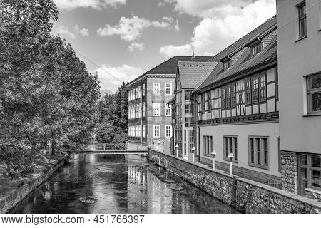 Old Historic Houses At Idyllic River Gera In Erfurt, Germany