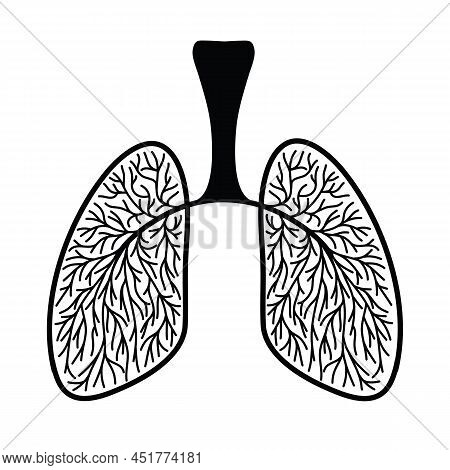 Human Lungs, Schematic Illustration Of Human Lungs With Blood Vessels. Sketch Drawing Linart Clipart