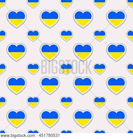 Ukraine Flag Vector Seamless Pattern. Ukrainian National Symbols. Love Hearts Stickers. Texture For 