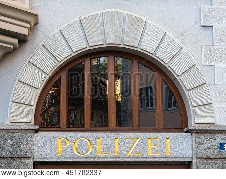 Zug, Switzerland - December 31, 2021: En Entrance To The Police Building In Canton And Town Zug In S