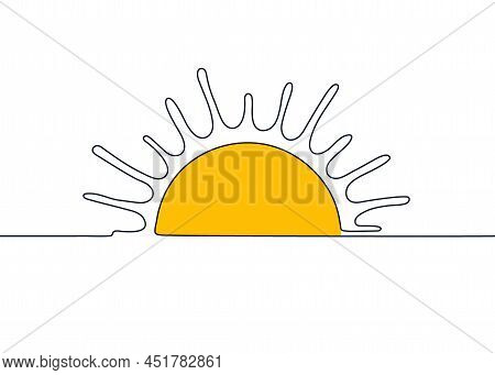 Sun One Black Continuous Line, Sunset And Sunrise Outline. One Line Drawing. Vector Illustration