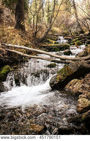 Beautiful Cascading Mountain River In The Summer
