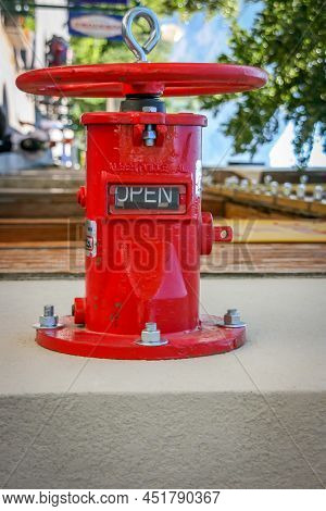 Emergency Fire Sprinkler Water Shut Off Valve On Side Of Building
