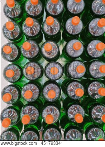 Soft Drink Bottle In A Box . Top View , Focus Selection, Wallpeper Background Pattern.
