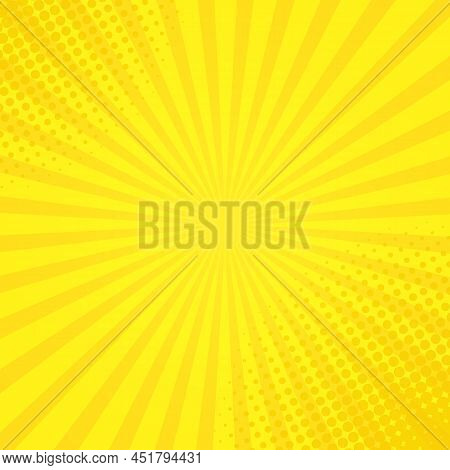 Retro Comic Yellow Background With Halftone Effect  Vector Illustration.