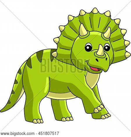 This Cartoon Clipart Shows A Triceratops Dinosaur Illustration.
