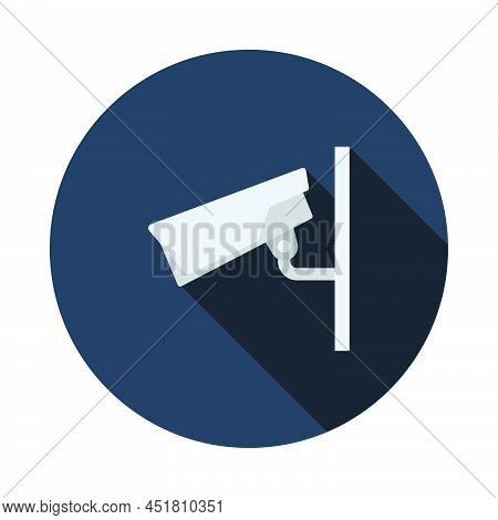 Security Camera Icon. Flat Circle Stencil Design With Long Shadow. Vector Illustration.