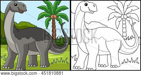 This Coloring Page Shows A Jobaria Dinosaur. One Side Of This Illustration Is Colored And Serves As 