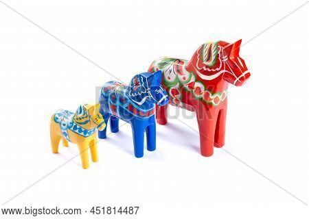 Swedish Traditional Souvenir Wooden Dala Or Dalecarlian Horse, Hand Craft Made And Painted, Differen
