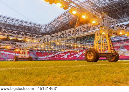 Kazan, Russia. 2022 March 28. Assimilation Lighting In Soccer Stadium. Lighting Assimilation Off Gra