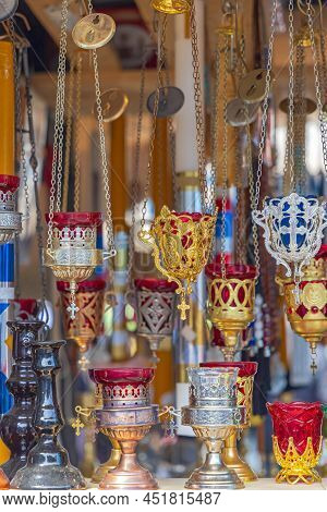 Vigil Oil Lamps Cresset Hanging Richly Decorated Orthodox Christianity