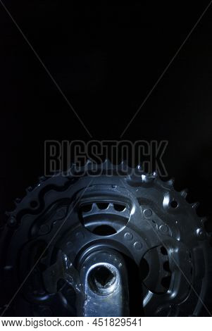 Backlit Black Mountain Bike Chainrings With Black Background