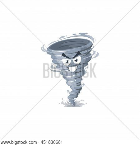 Cartoon Tornado Character, Storm Or Whirlwind Twister, Cyclone. Bad Weather, Storm Or Hurricane Fore