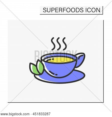 Green Tea Color Icon. Superfood. Organic Healthy Energetic Food For Balanced Nutrition. Detox And We