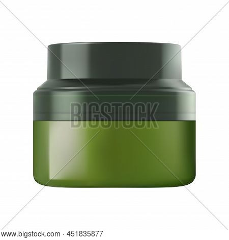 Green Cosmetic Jar. Nature Cream Jar Template Mockup. Seaweed Cosmetic Product Container, Round Sea 