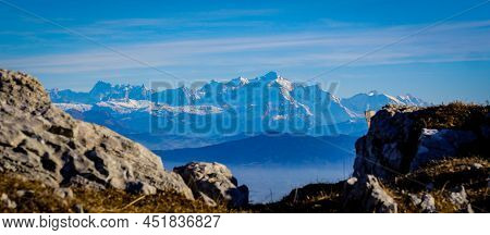 On The Sentes De La Dole From La Rippe, Jura Mountains, Switzerland, In Autumn, High Quality Photo