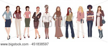 Isolated Group Diversity Women And Girls. Full Length Multicultural And Multiethnic Women. Female So