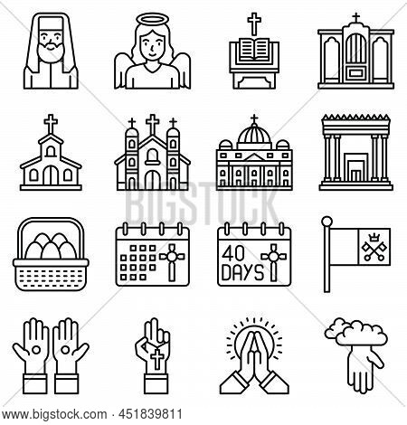 Holy Week And Traditions Of Christianity Icon Set