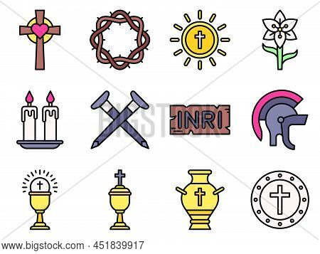 Holy Week And Traditions Of Christianity Icon Set