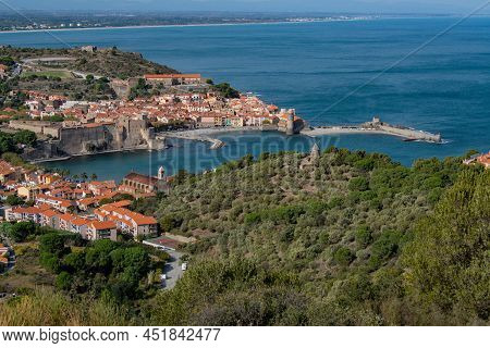 The Amazing Aerial View Over Collioure From Fort Saint Elme Surrounded By Vineyards, Vermeille Coast