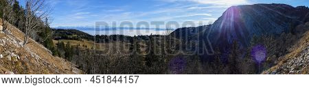 On The Sentes De La Dole From La Rippe, Jura Mountains, Switzerland, In Autumn, High Quality Photo