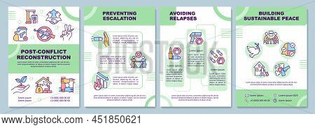 Post Conflict Reconstruction Green Brochure Template. Avoiding Relapses. Leaflet Design With Linear 