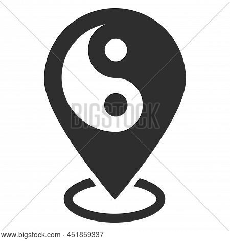 Isolated Map Marker With A Ying Yang. Map Pin Pointer Route Gps Location Icon Yin-yang Vector Illust