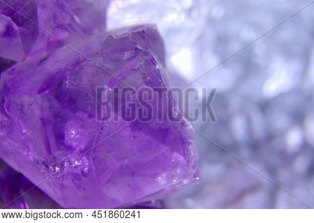 Purple Amethyst Background. Lilac Mineral Amethyst. Violet Crystal Stone.