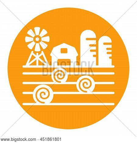 Farm Landscape With Barn, Windpump, Haystack And Granary Flat Glyph Icon. Agriculture Sign. Graph Sy
