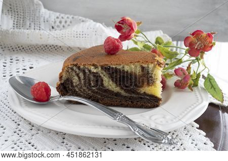 Homemade Marble Cake With Raspberries. Chocolate Zebra Pie. Delicious Homemade Marble Pound Cake.