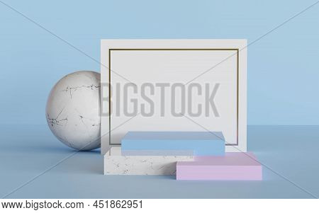 Blue And Violet Abstract Retro Design Podium Product Stand Presentation Podium 3d Render Illustratio