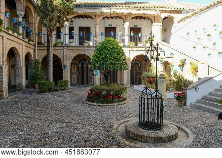 Courtyard Of A House At Cordova On Andalusia, Spain