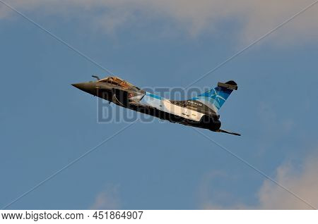 Gdynia, Poland - August 21, 2021: Flight Of The French Air Force Dassault Rafale Fighter Plane At Th